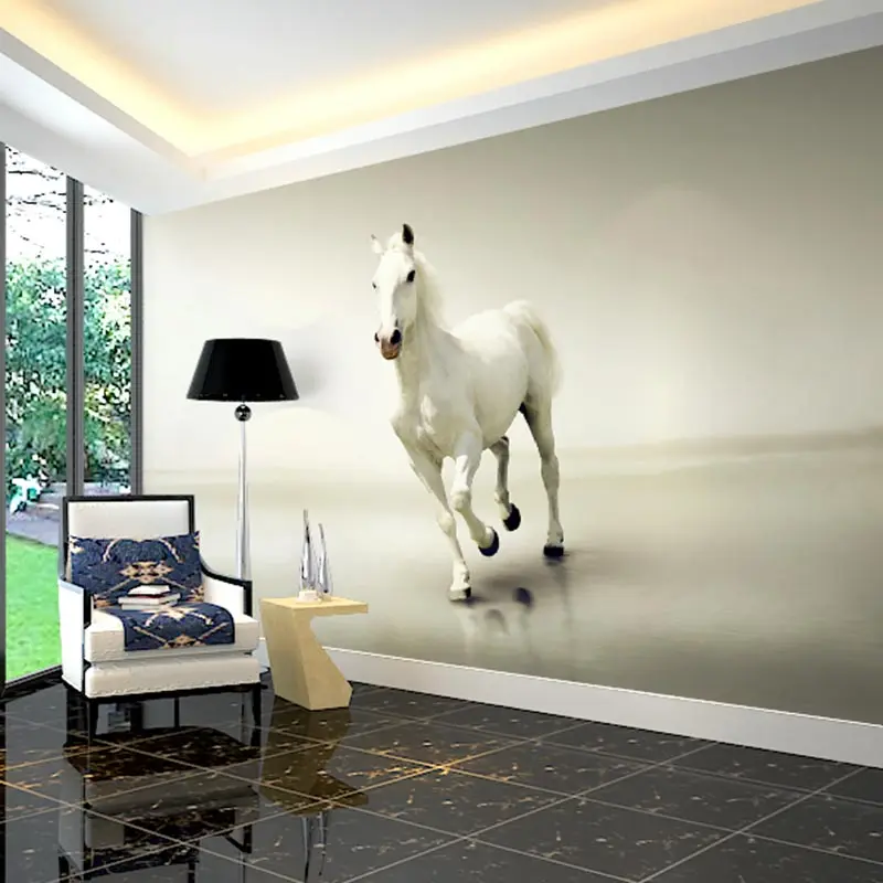 White Horse Photo Wall Paper Mural Stickers Living Room Bedroom Papel De Parede 3D Home Decor Self Adhesive Vinyl/Silk Wallpaper |
