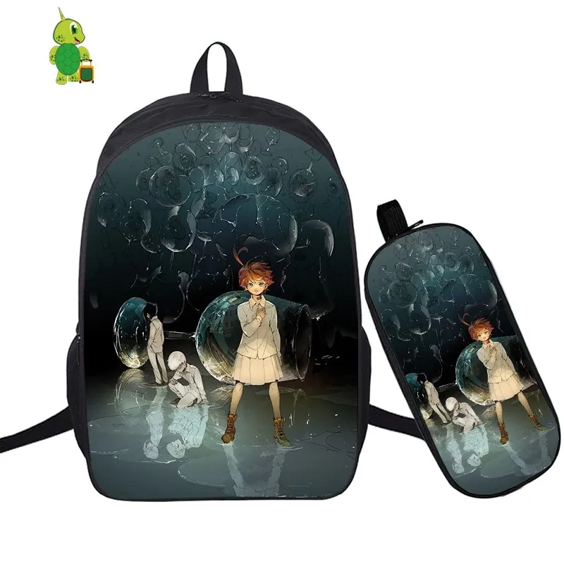 Mochila обещанного Neverland рюкзак 2 шт./компл. школьная сумка для девочек-подростков; для мальчиков и девочек с героями аниме Карандаш Чехол для ноутбука, дорожная сумка через плечо