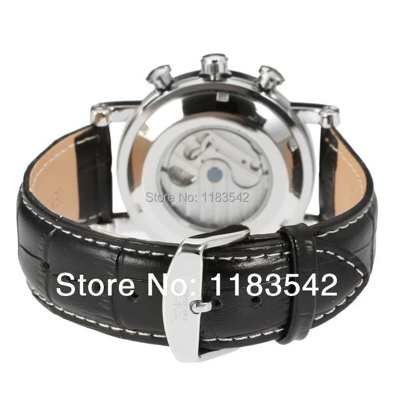 Jargar автоматические Серебристые мужские наручные часы tourbillon черный кожаный
