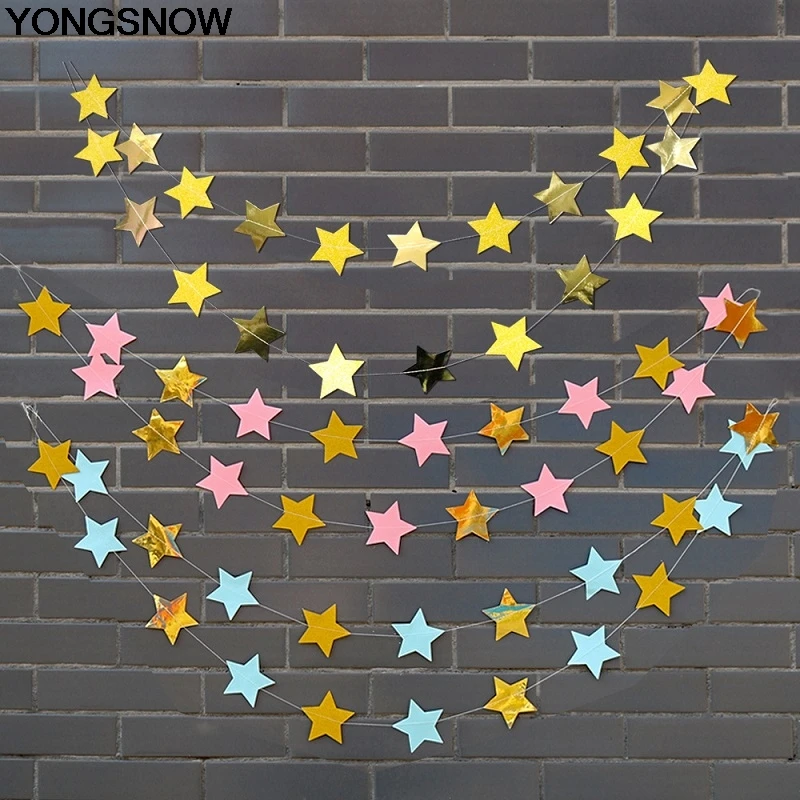 Разноцветная пятиточечная Бумажная гирлянда со звездами 2 м|Флажки вымпелы и