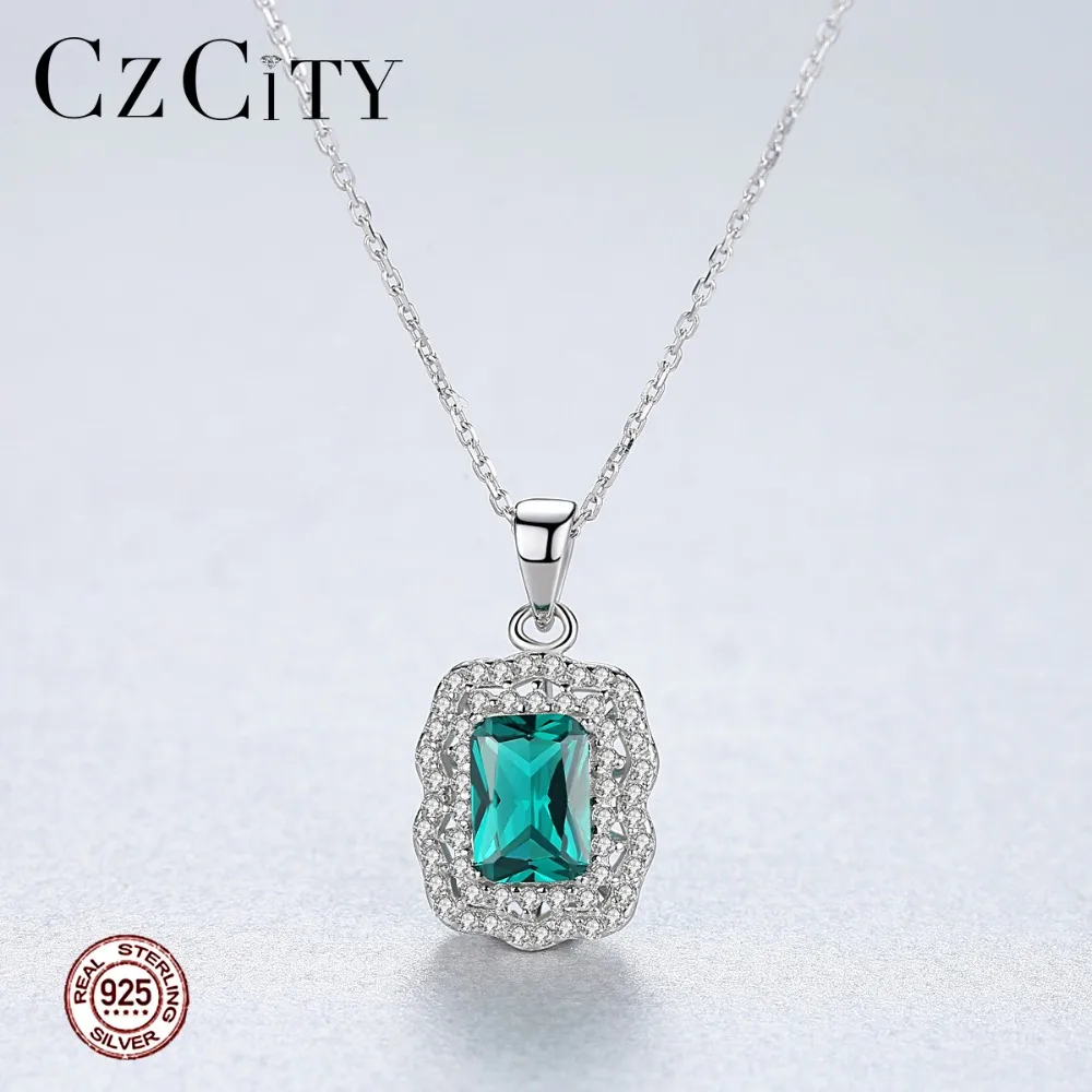 CZCITY великолепные создан изумрудное ожерелье с подвеской для женщин 925