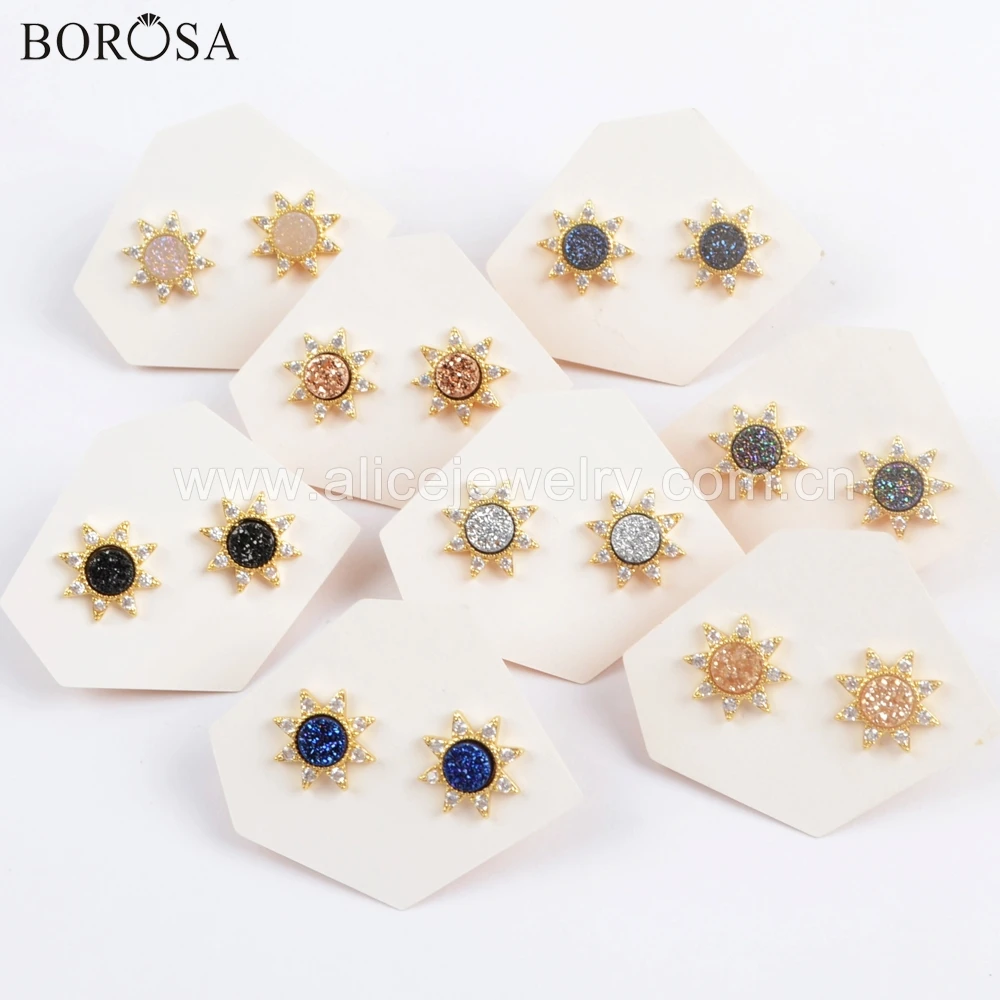 Круглые серьги-гвоздики BOROSA ZG0383 с микро-инкрустацией из фианита 5 пар | Украшения