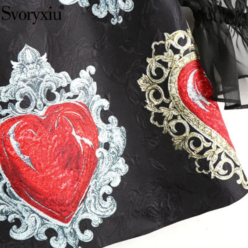 Svoriu Runway Custom Autumn Mini Dress Women's Perspective Lantern Sleeve Patchwork Heart Shaped Printed Elegant Party | Женская