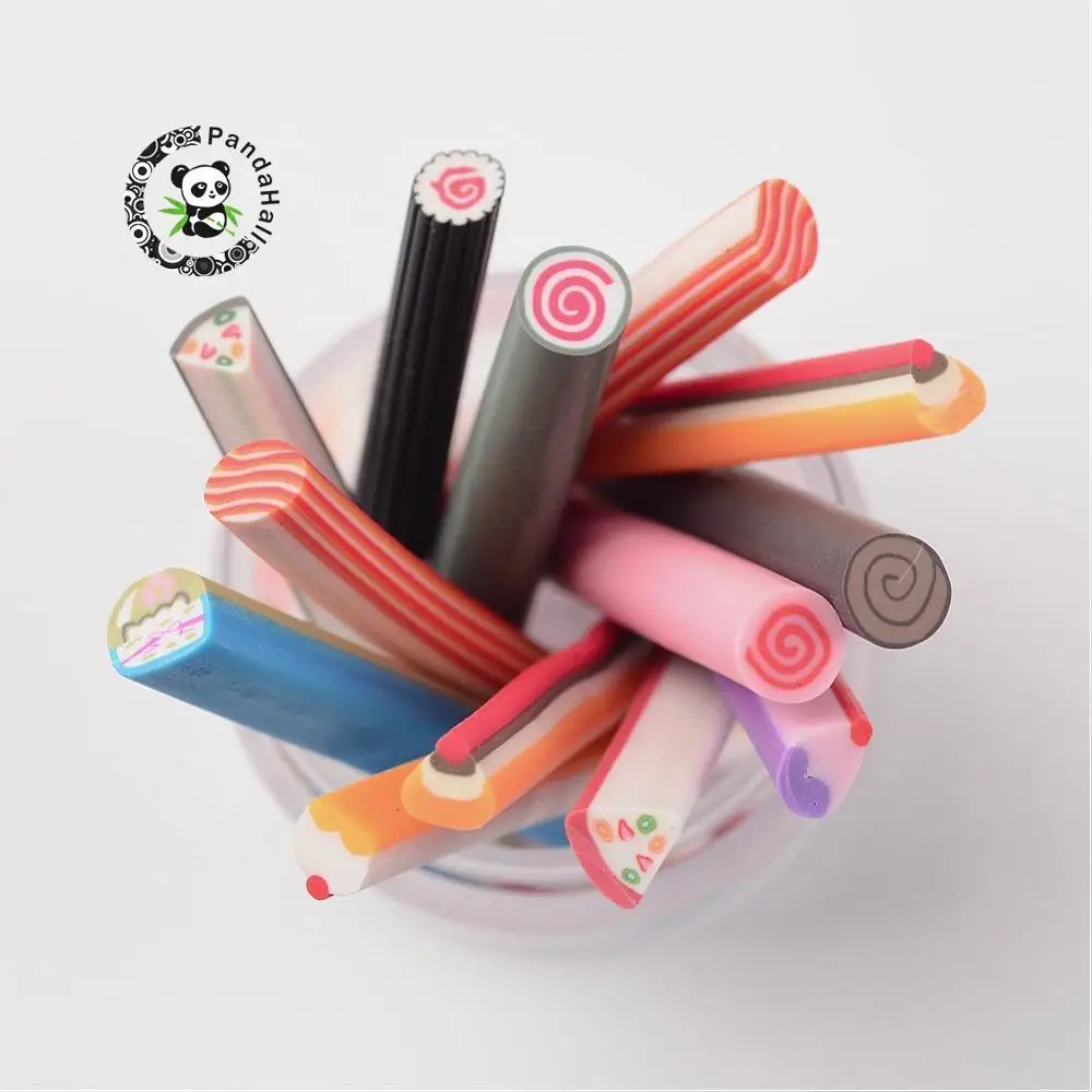 

100Strands Polymer Clay Nail Art Decoration Fashion Nail Care No Hole Tubes Mixed Shape Mixed Color 50x3~6mm