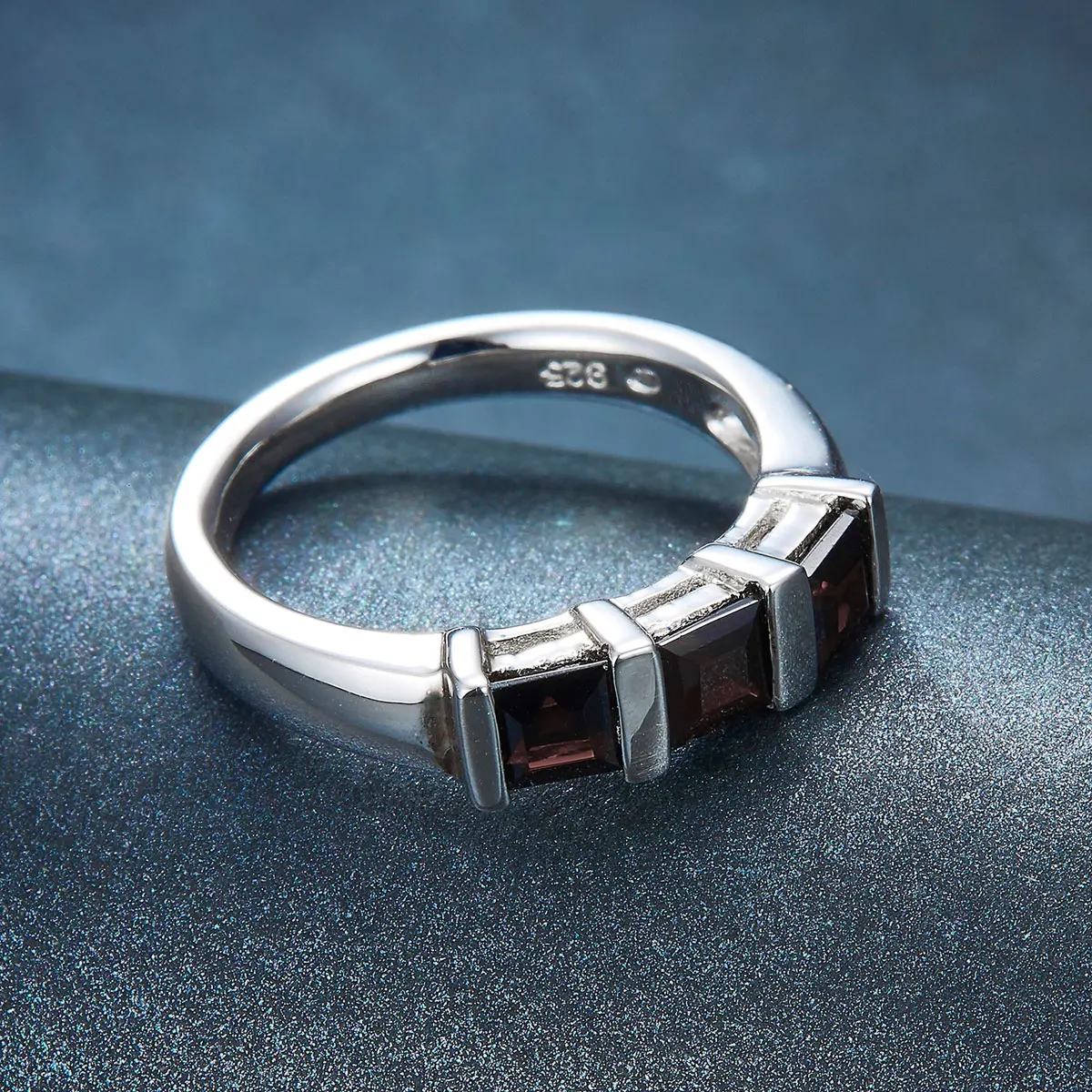 HUTANG 3-камень Природный Черный Гранат Твердые 925 Серебряное Кольцо Gemstone Fine Jewelry