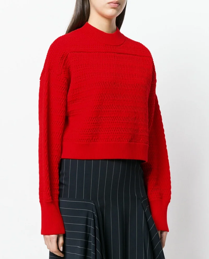 2018 г. зимние элегантные красный вязаный свитер пуловер Для женщин с длинными