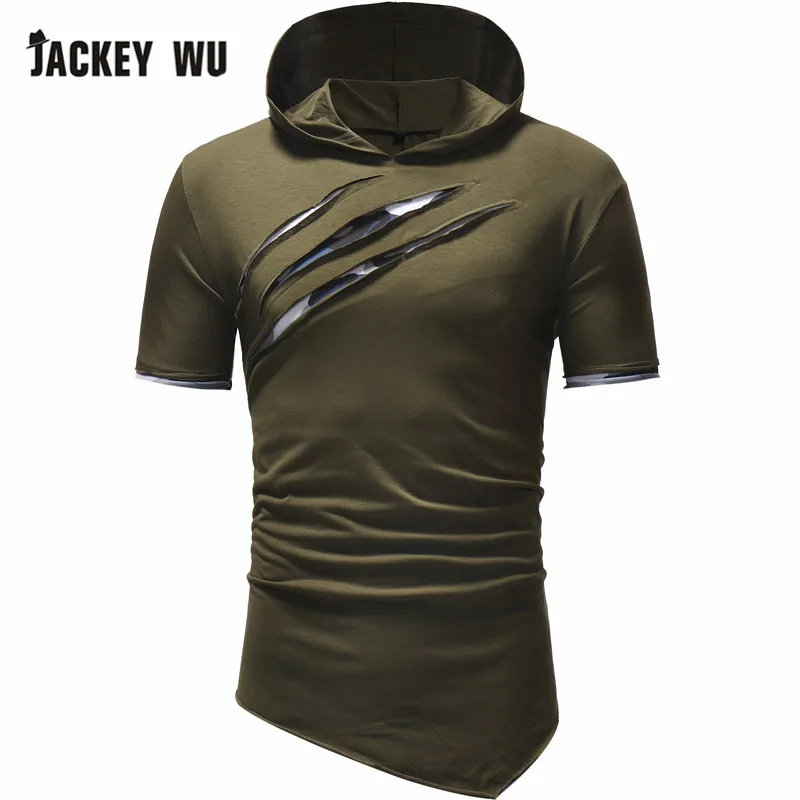 JACKEYWU Повседневная мужская футболка летняя модная индивидуальная толстовка с коротким рукавом Тонкая мужская одежда хип хоп Уличная - Цвет: Army Green T Shirts