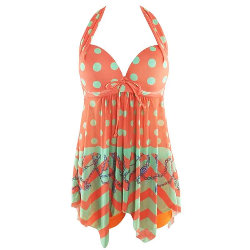 2019 плюс размер винтажный женский купальник с рисунком из двух частей платье