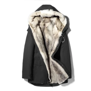 Парка LUHAYESA мужская с красным мехом, теплая зимняя одежда, парка с натуральным мехом волка, гарантированное качество, куртка с капюшоном, натуральный мех