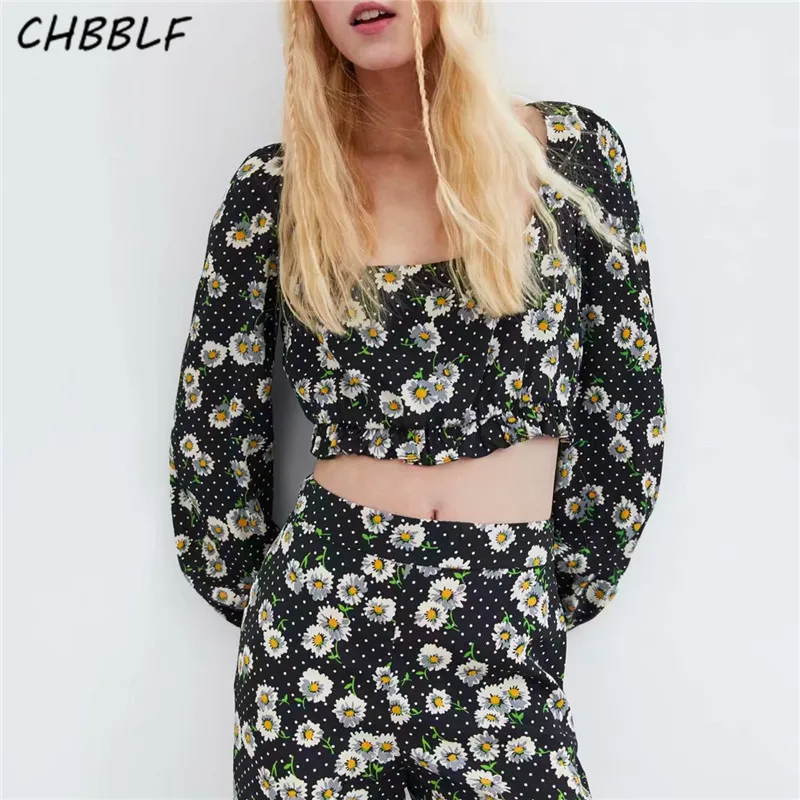 CHBBLF женский укороченный топ с цветочным принтом и оборками короткий Стильный