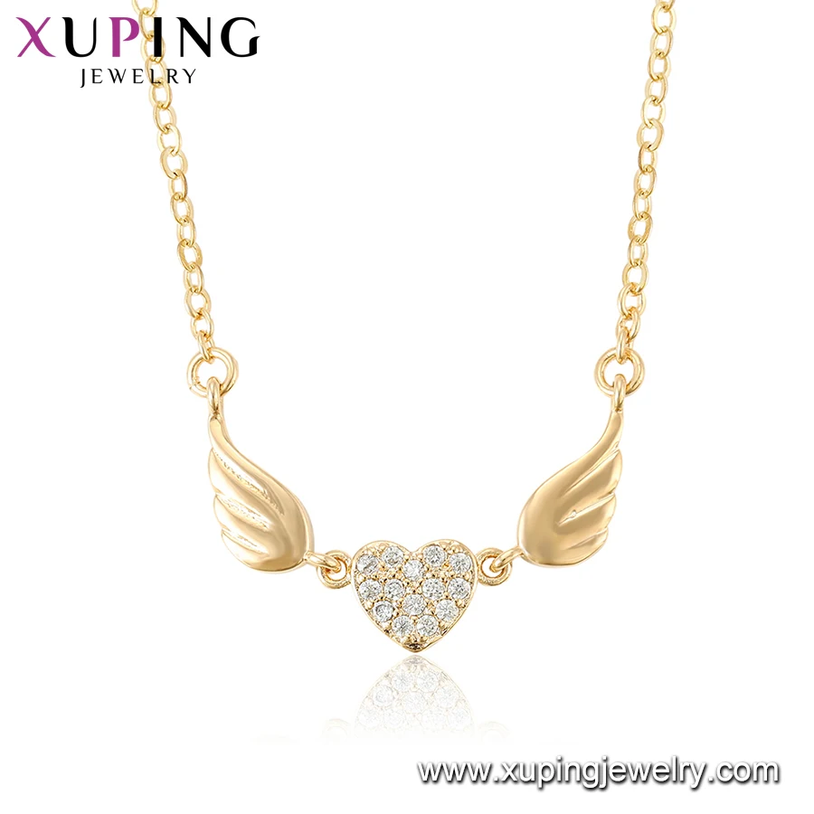 Xuping, элегантное ожерелье, крылья, сердце, узор, с синтетическим CZ, ювелирное изделие для женщин, подарок на День Благодарения, S107-44485 - Окраска металла: Золотой цвет