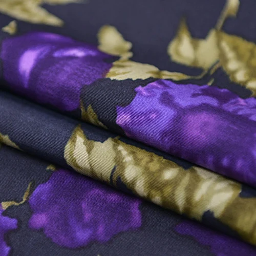 Темно-фиолетовый цветочный принт Смешанная шелково-хлопковая ткань плотная 30