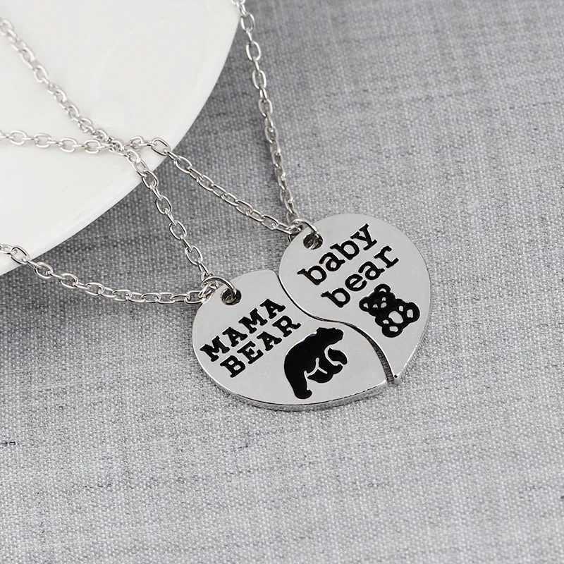 Love Heart Mama Bear baby bear Pendant Necklace Fashion Mother Kids Letter Collar Necklaces Mom Children Best Jewelry Gift | Украшения и