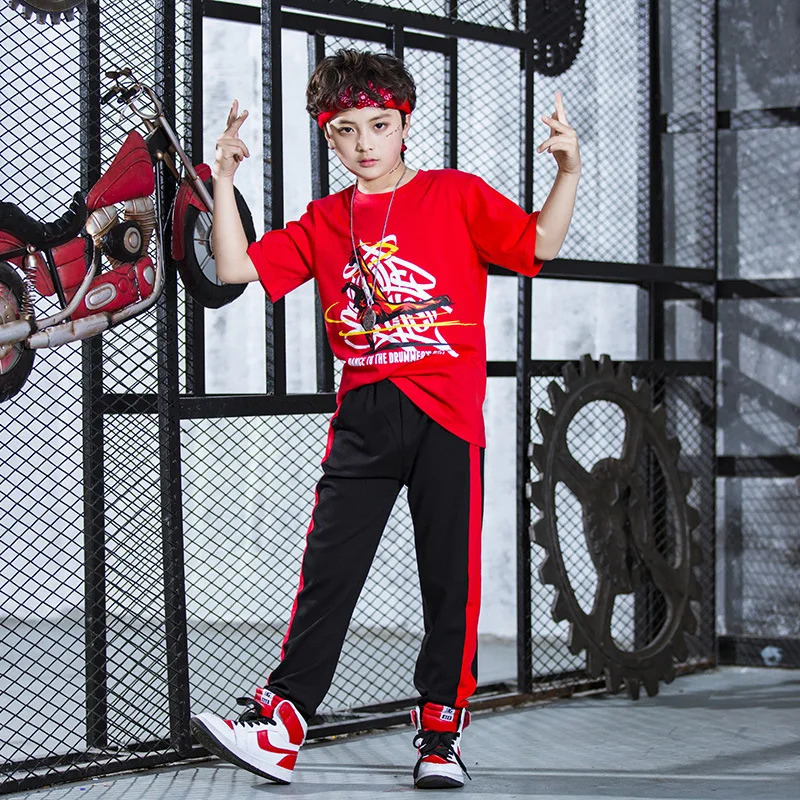 Children's Hip Hop Dance Costume Boys and Girls Short Sleeve Jazz Kids Clothing Modern DJ Stage Dress |