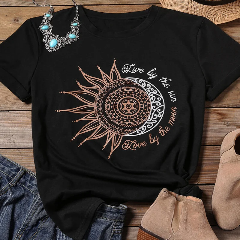 Женская футболка с коротким рукавом принтом солнца | одежда