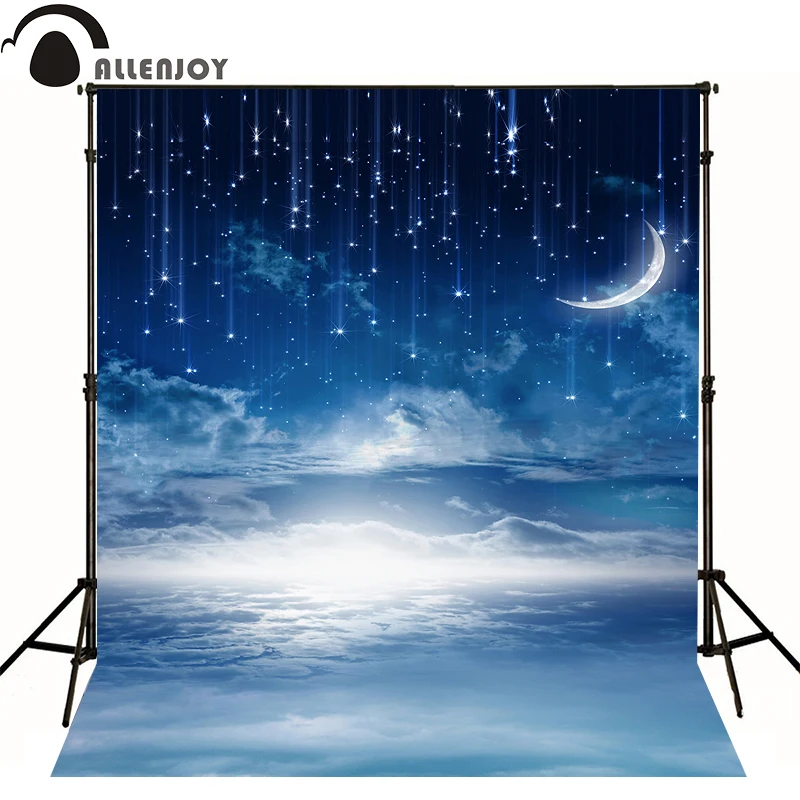 

Allenjoy Professional photography background Cloud blue moon and stars newborn vinyl fabric for sale photocall 8x8 10x20