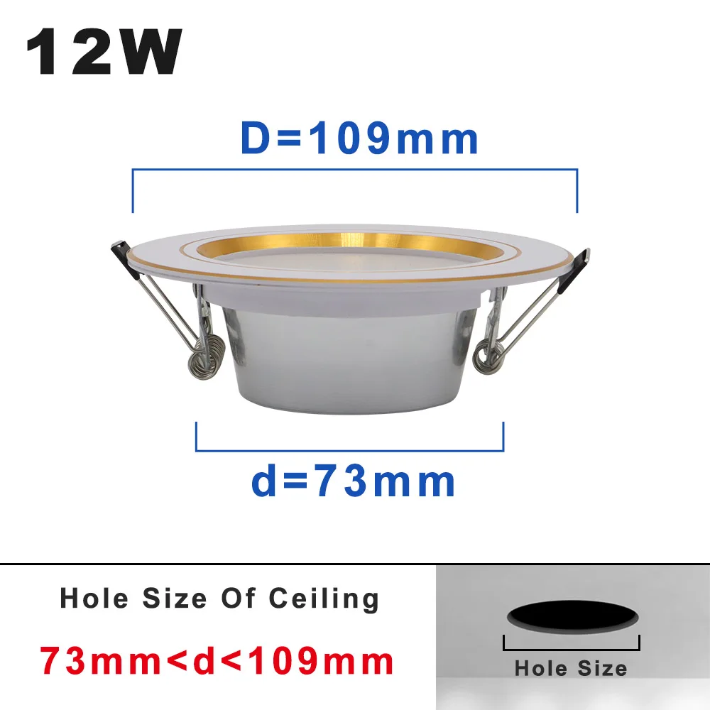 12W Gold 220V Светодиодный светильник круглая утапливаемая 5 Вт, 9 Вт, 12 Вт, 15 Вт, 18 Вт, белый/теплый белый Светодиодный точечный светодиодный светильник лампы для Спальня Кухня столовая - Испускаемый цвет: 12W Gold