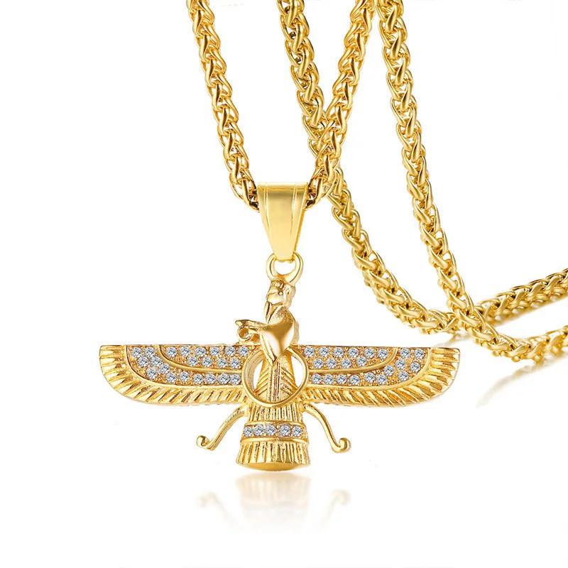 В стиле хип хоп Стразы ограненные Bling Иран фаравахар ахурамазду | Ожерелья с подвеской -32996587181