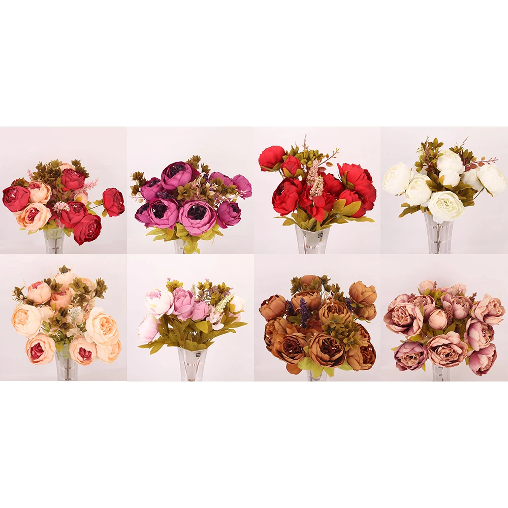 47cm Noble Silk Peony Artificial Flowers Bouquet 6pcs Large + 2pcs Buds Fake for Home Wedding Decoration | Дом и сад