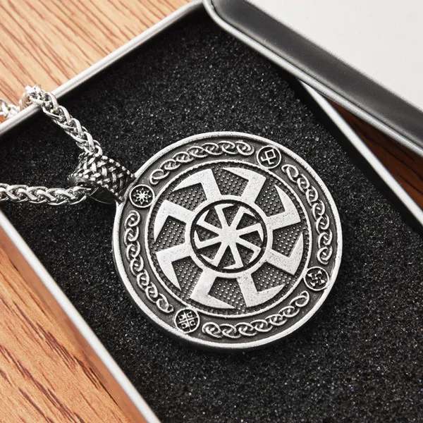 necklace and box ЭТНИЧЕСКАЯ подвеска Коловрат ожерелье колье кулон Иггдрасиль языческие скандинавские ювелирные изделия Прямая поставка - Окраска металла: necklace and box