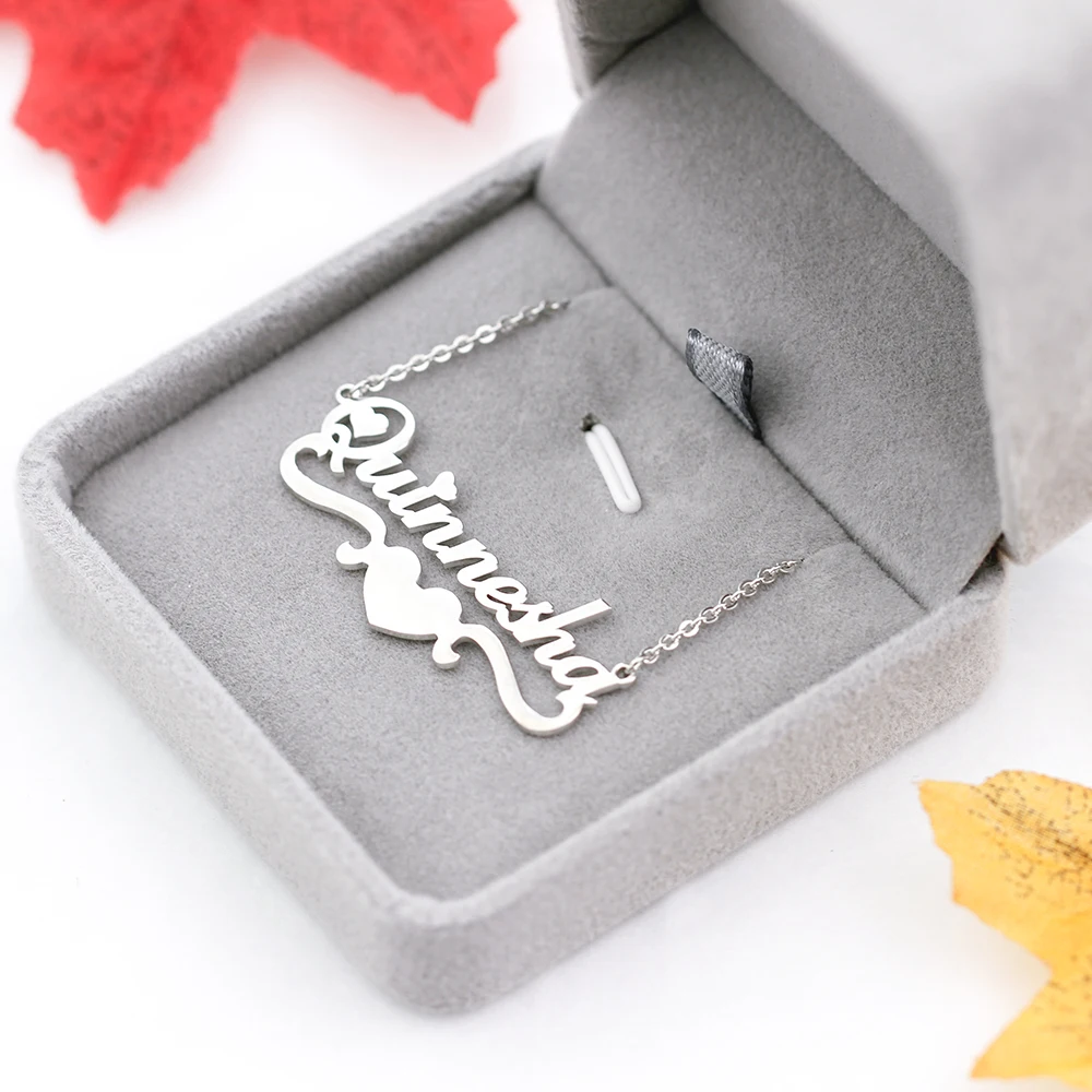 

Classic Stainless Steel Personalized Name Pendant Necklace With Heart Charms Fashion Women Men's Jewelry Any Nameplate Jewelry