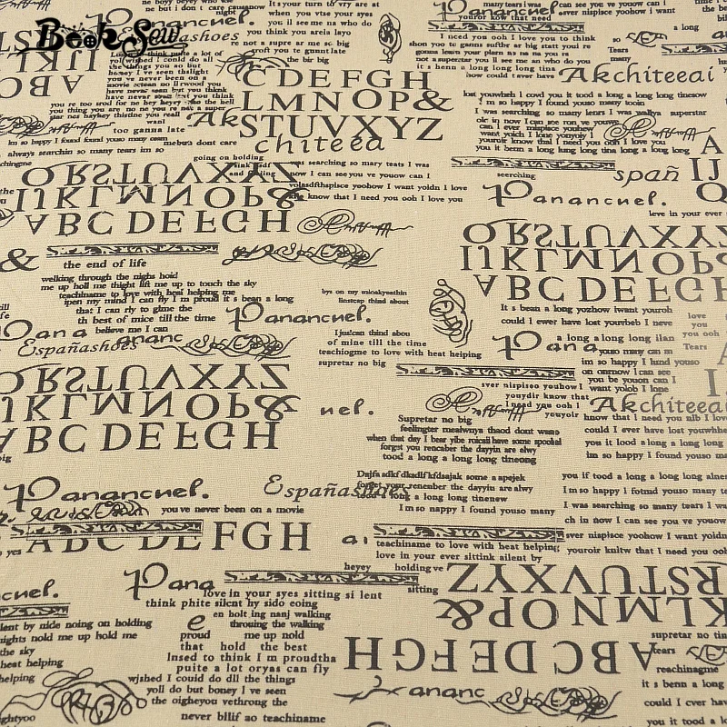 Тканевая бежевая хлопковая льняная ткань с надписью дизайн швейный материал Tissu