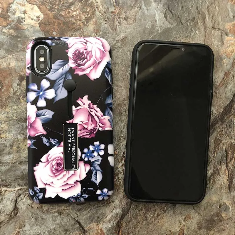 Kerzzil Cartoon Flamingos Floral Flower Vintage Case For iphone 7 8 Plus Holder Stand Phone Cover for X 6 6s Back | Мобильные
