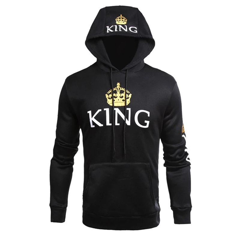Женская толстовка с капюшоном длинным рукавом и принтом QUEEN KING повседневная