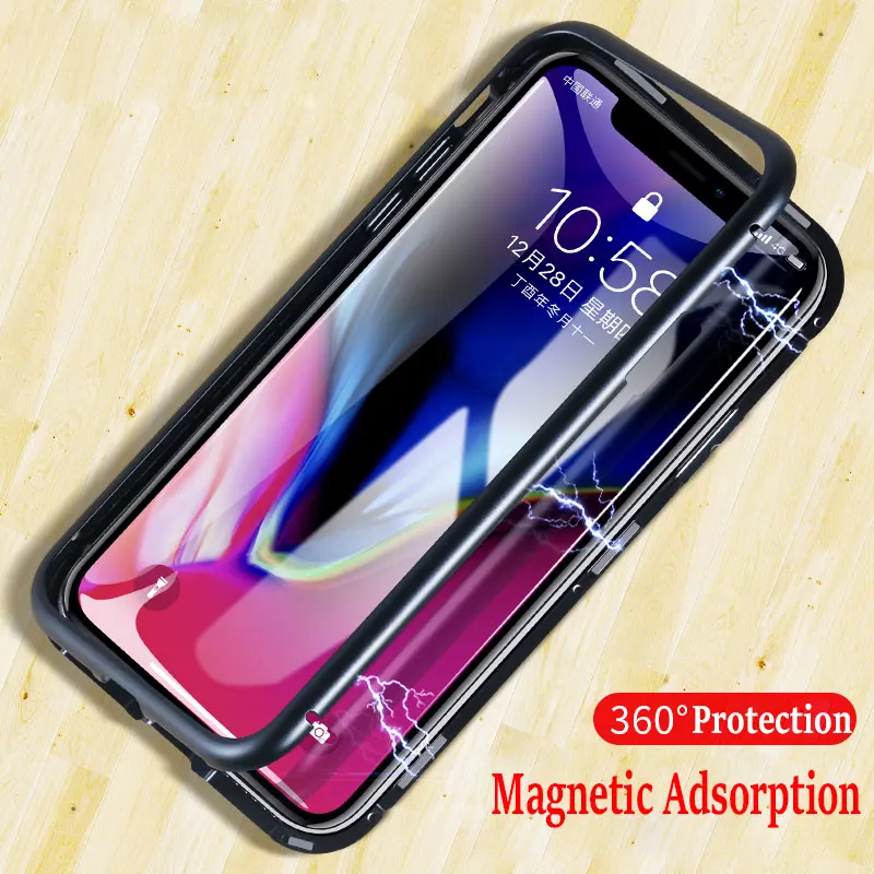 Магнитный поглощающий чехол для IPhone X 8 7 6 6s Plus прозрачное закаленное стекло +