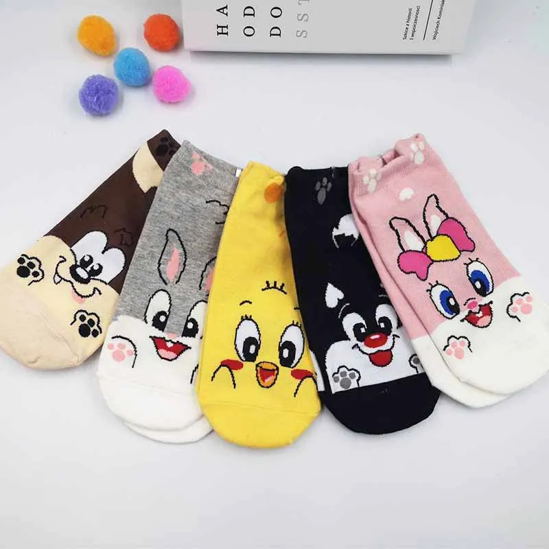 Милые Мультяшные Женские повседневные хлопковые носки looney ttes удобные Твити Банни волка невидимые носки без шоу носки дропшиппинг