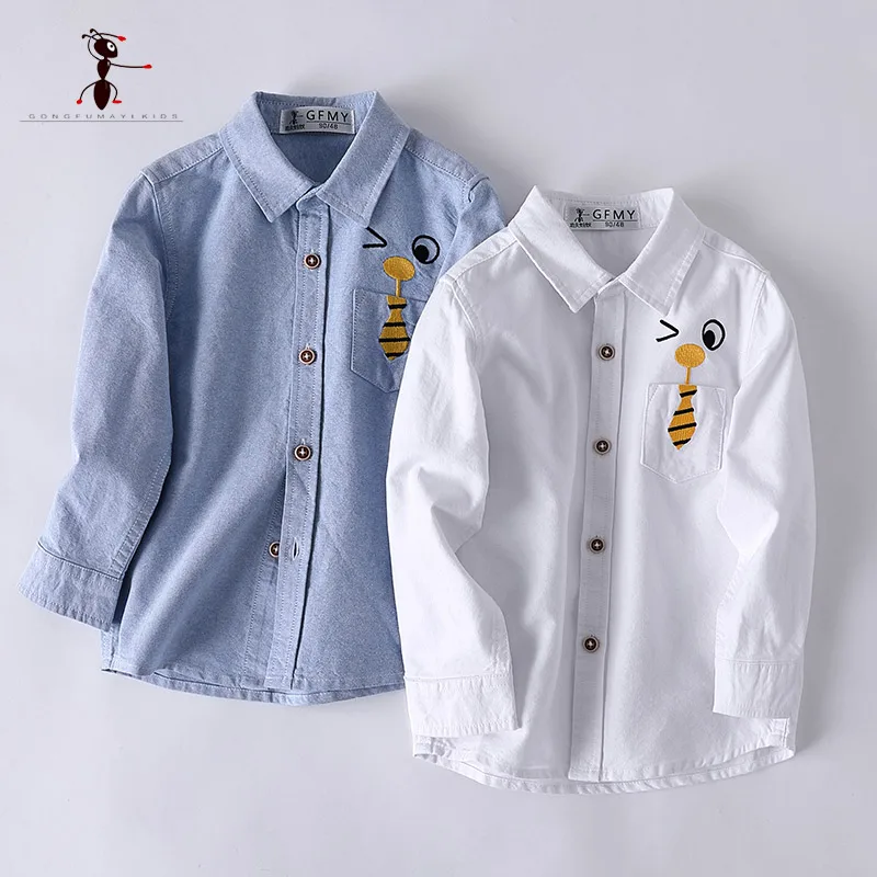 Kung Fu Ant Brand High Quality Children Boys Shirts European and American Style Solid 100% Cotton For 2-8year Kids Shirt |