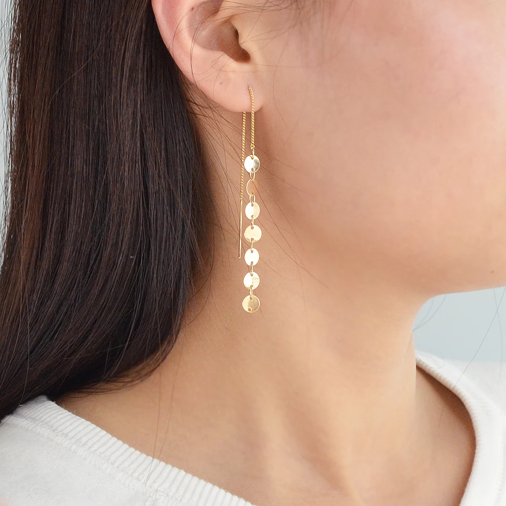 Minimalist Style Statement Earrings Punk Rock Silver Color Gold-Color Metal Long Chain Round Shape Drop for Women | Украшения и