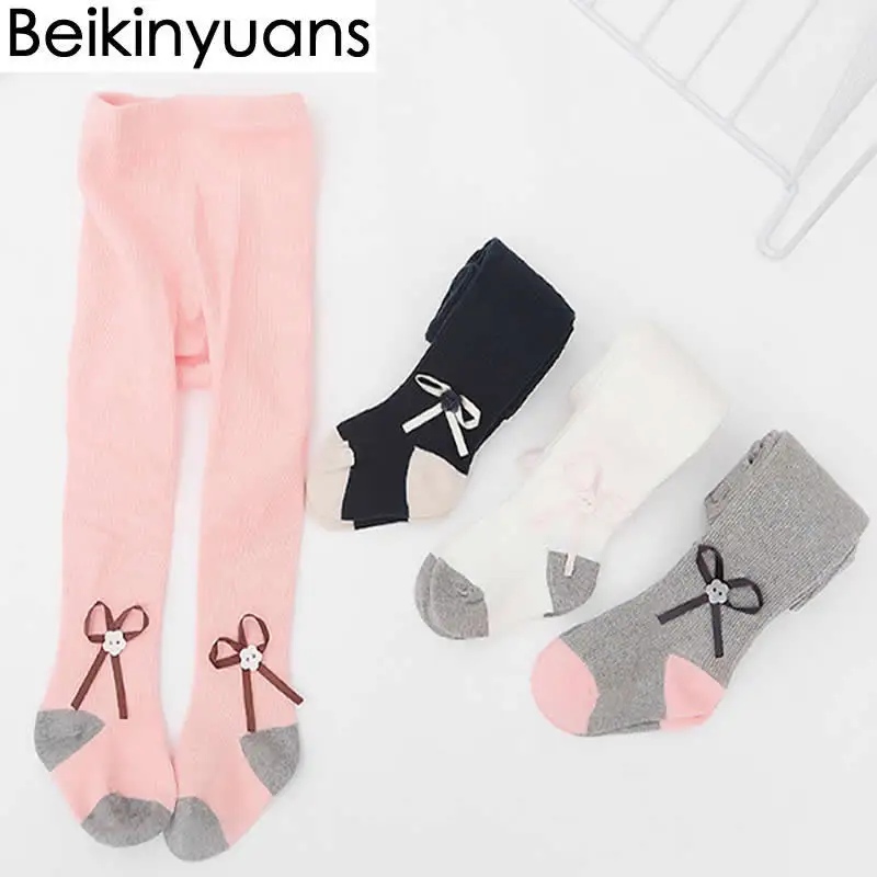 Леггинсы для девочек весенние хлопковые детские колготки леггинсы с бантом