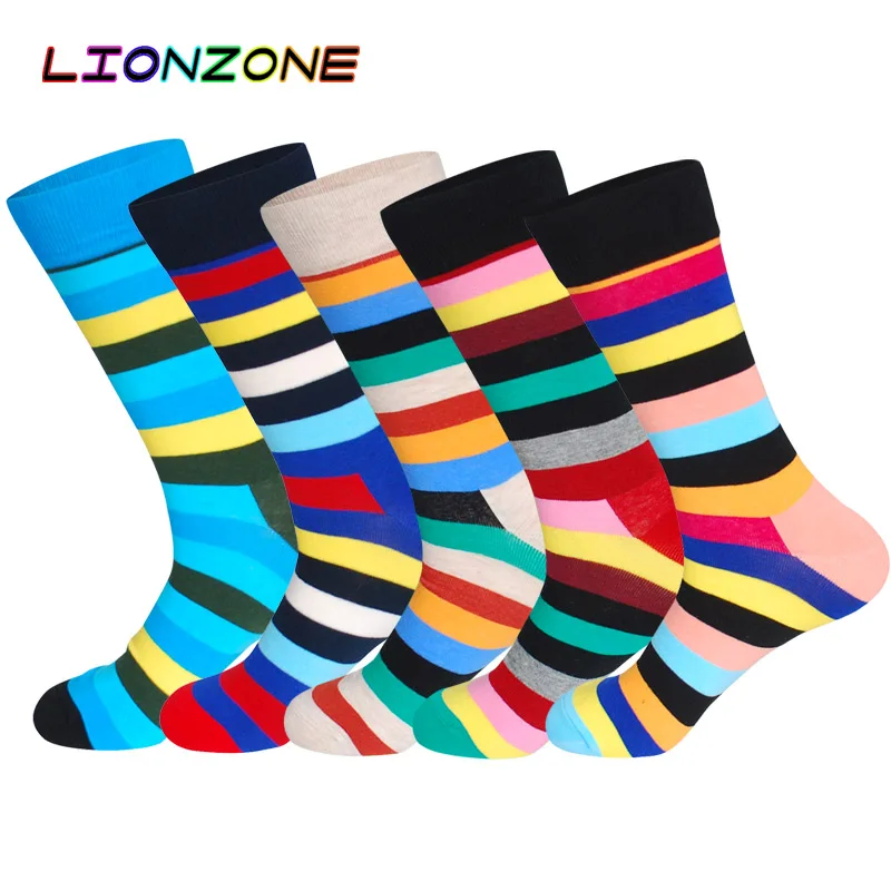 LIONZONE 1 пара мужских забавных 3D носков носки для мужчин красочные полосатые теплые