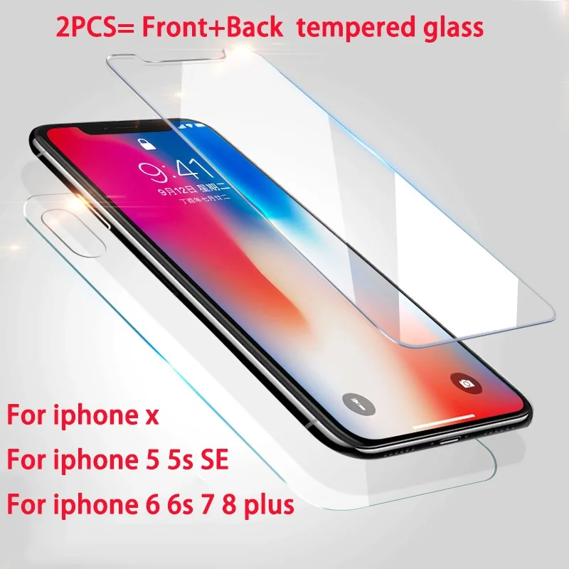 2 шт передняя + задняя защитная пленка из закаленного стекла для IPhone X на 10X 5 5S SE 7 8