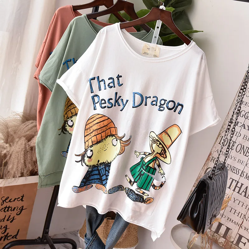 

Женская простая хлопковая Футболка с буквенным принтом, простая Весенняя футболка с коротким рукавом и разрезом сбоку, 2022