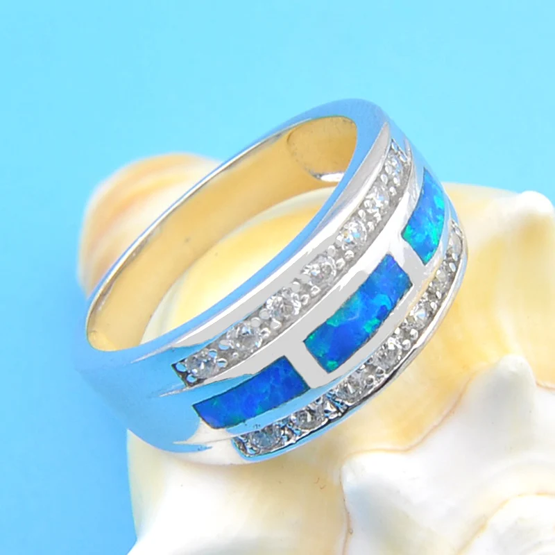 Уникальные серебряные кольца с голубым и белым огненным опалом для семьи друзей