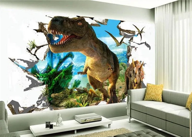 3d фото обои на заказ детская комната ТВ фон настенная Нетканая Наклейка 3d кирпичная стена Юрский динозавр обои для стен 3d