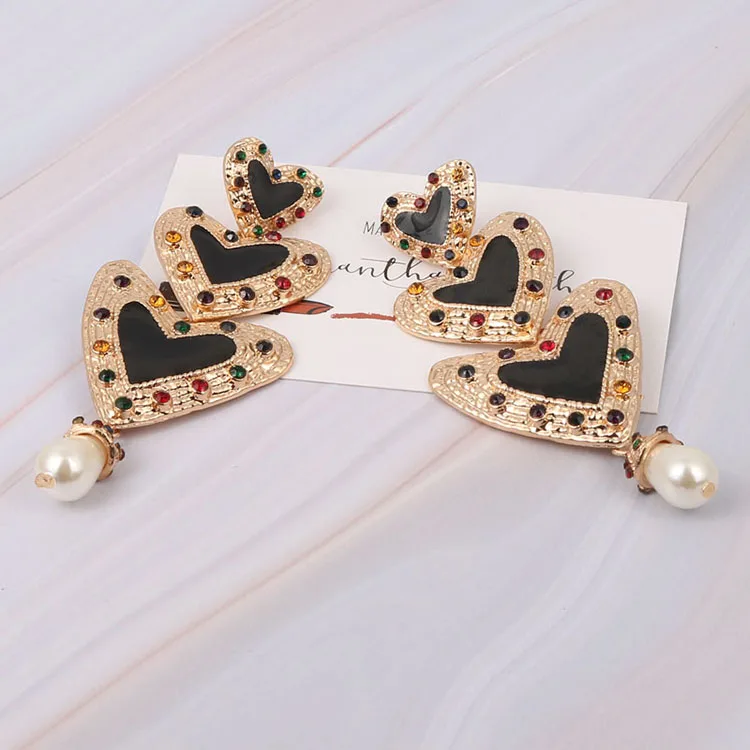 LEADERBEADS ZA Кристалл Золотое любовное сердце длинные висячие серьги для женщин трендовые имитация свадебные жемчужные серьги Brincos аксессуары