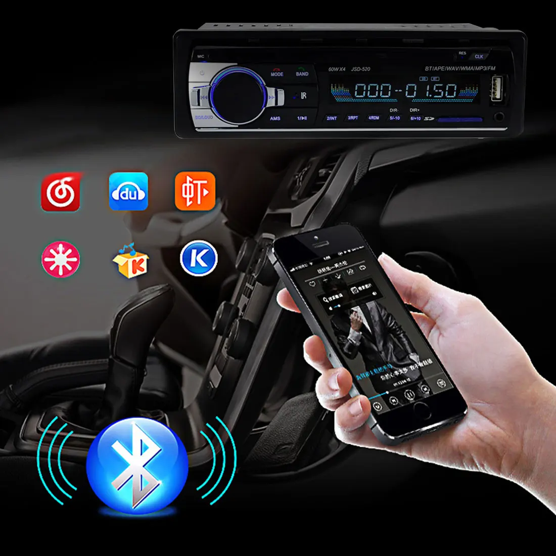 12 В Bluetooth Стерео FM радио MP3 аудио плеер 5 в зарядное устройство USB AUX Авто Электроника сабвуфер в-dash 1 DIN Авторадио