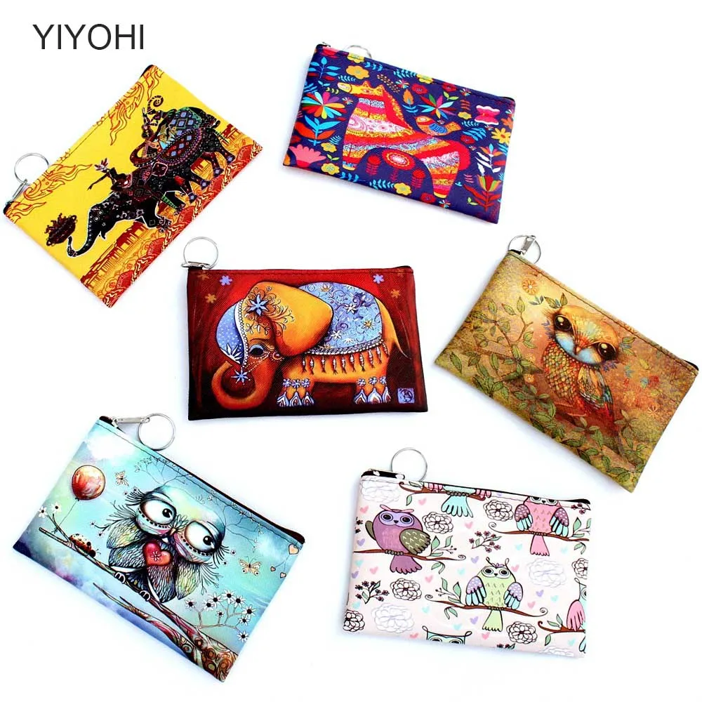 Сова слон жирафы печати Портмоне женское на молнии монеты сумка бумажник дамы