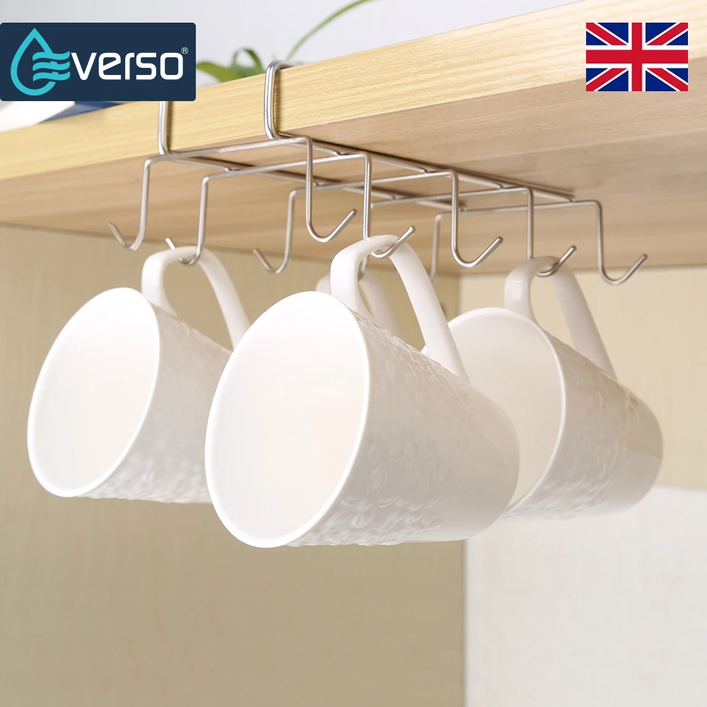 

Вешалка для кухонного шкафа EVERSO с 10 крючками, подвесной держатель для кружек, подвесная вешалка для хранения кухонной посуды, Вешалка-Орган...