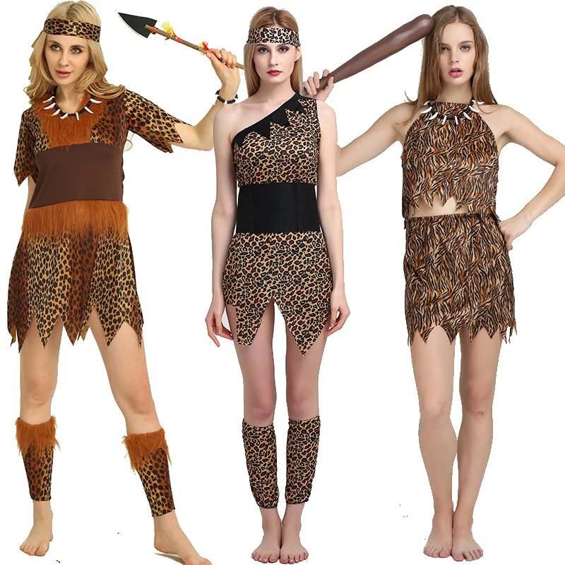 Leopard print cos primitives Adult Halloween African drum indigenous Indians performance clothing | Тематическая одежда и