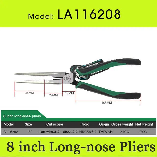 8 inch Long Nose LAOA плоскогубцы в американском стиле, CR-MO плоскогубцы, плоскогубцы с длинным носом, рыболовные плоскогубцы, инструмент для зачистки проводов для электрика - Цвет: 8 inch Long Nose