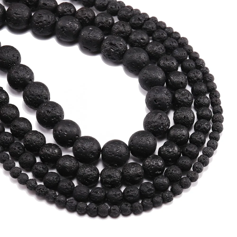 

4 6 8 10 12mm Black Loose Spacer Round Rock Lava Beads Natural Volcanic Lava Stone For DIY Bracelet Jewelry Making Accessories