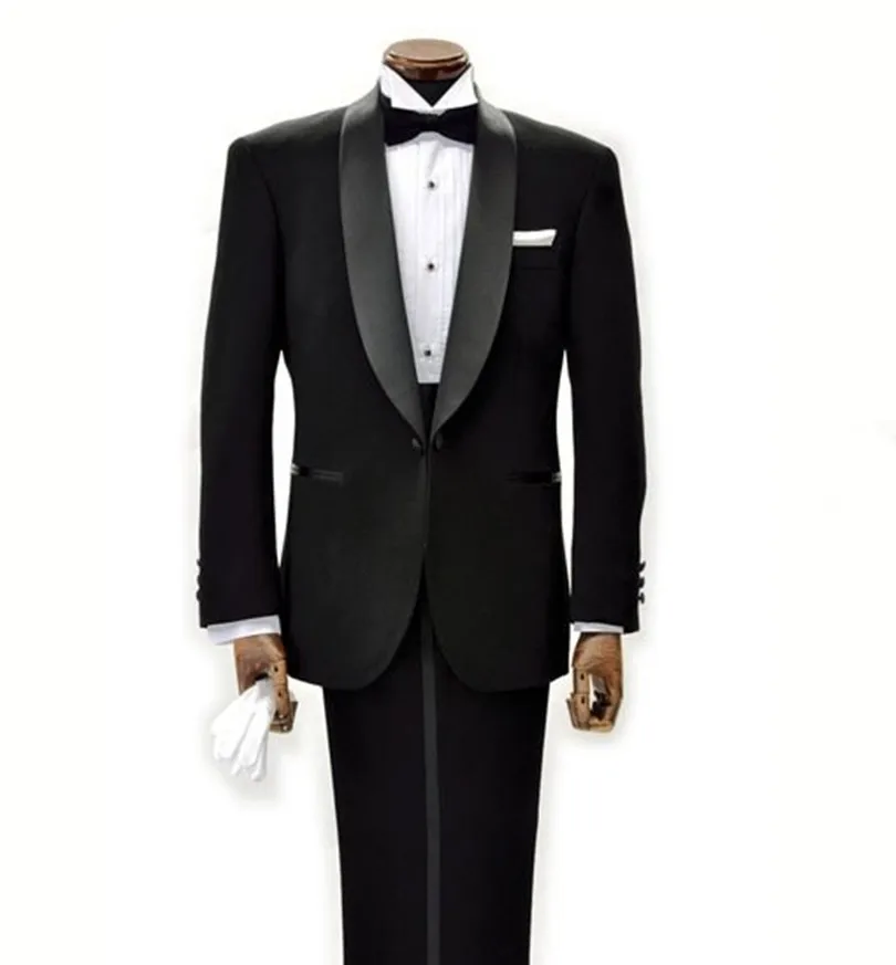 

Custom Made Wear Black Two Piece Wool Suits Bespoke Free Shipping Groom Tuxedos Slim Fit