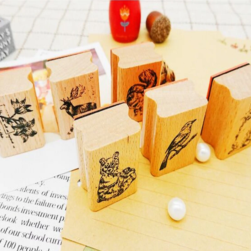 1 шт./упак. милые Ретро лесные животные серии деревянные и резиновые штампы для