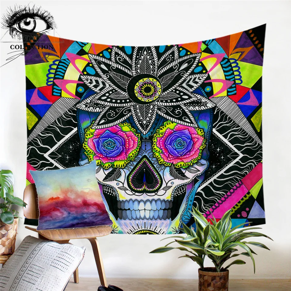 Настенный цветочный гобелен с сахарным черепом от Pixie готический Ковер для