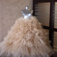 champagne luxury puffy womens skirts tutu tulle pleated skirt custom made maxi prom skirts new design cute formal party skirts