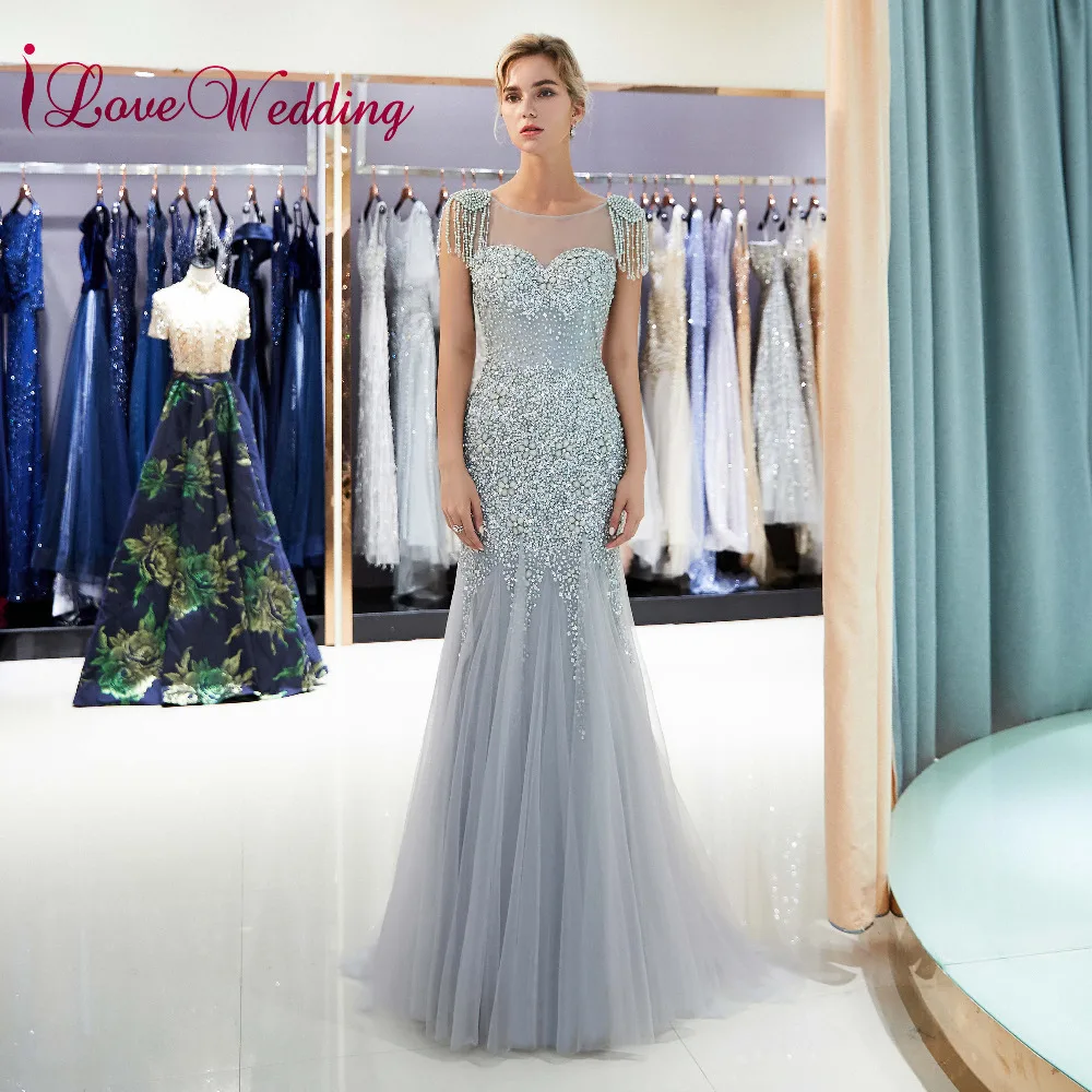 ILoveWedding Милая роскошный алмаз тяжелое вышитое бисером вечернее платье с